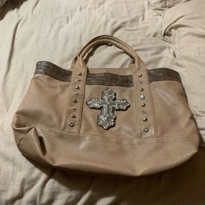 Cato beige with silver cross purse